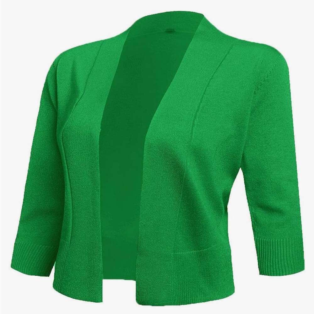AAMILIFE Women's 3/4 Sleeve Cropped Cardigans Open Front Short Shrugs